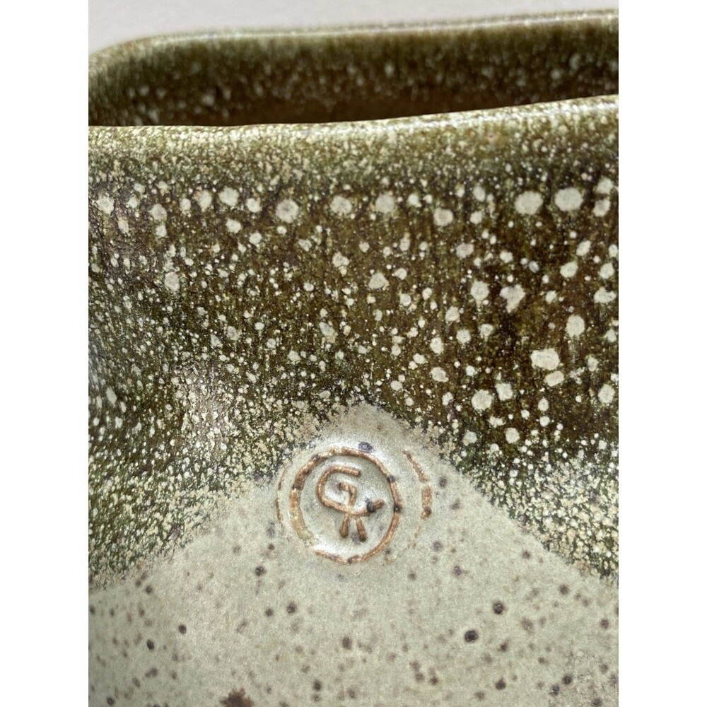 Art Pottery Artist Signed Studio Abstract Mottled Green Brown Bud Vase - Picture 4 of 7